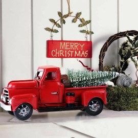 1To3 Vintage Metal Classic Rustic Pickup Truck Christmas Tree Home Office Decor Red