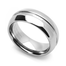 DoubleAccent 8MM Comfort Fit Tungsten Carbide Wedding Band Grooved Center Domed Ring (7 to 14), 14