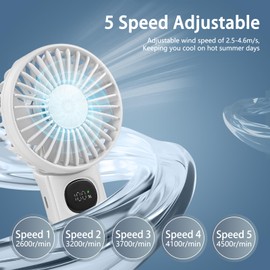 [2-packs Portable Handheld Fan] Personal Hand Held Fan for Travel, Foldable Eyelash Neck Fan with Digital Display, Lanyard, 5 Speeds, 180° Adjustable, 3-12h Working Time, Rechargeable Battery Operated