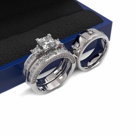 3pc Couples Wedding Ring Sets His And Hers Women Sterling Silve Moissanite and men Wedding Bands Together With Jewelry Box