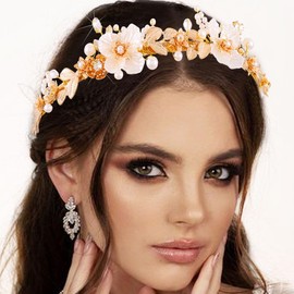 CAKURE Flower Headband Gold Leaf Headpiece Pearl Bride Wedding Hair Band Bridal Hair Accessories for Women (a-gold, free size)