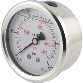 Fittingteile - Stainless Steel Glycerine Pressure Gauge Horizontal Diameter 63 mm for Compressed Air Hydraulic Water Vacuum (Display Range: 0 to 400 bar)