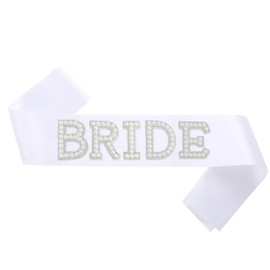 Usitty Bachelorette Party Bride Sash, White Bride Sash with Pearls and Rhinestones Bride to Be Sash for Bridal Shower Wedding Party Decorations