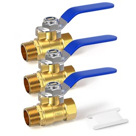 GASHER 3PCS 1/2 Inch Brass Mini Ball Valve Shut Off Switch, 1/2 Inch Male x Female BSP Thread Pipe Fitting