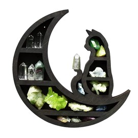 QOTSTEOS Wooden Crystal Shelf, Moon Cat Home Improvement Wall Mounted Jewelry Rack Wooden Crystal Shelf Kitchen