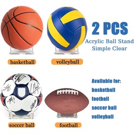 ZLY 2 Pack Basketball Football Display Stand,Acrylic Ball Stand Holder,Sports Ball Storage Display Rack for Basketball Football Volleyball Soccer Game Ball