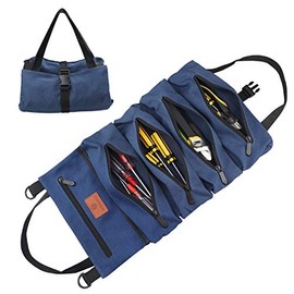 Wessleco Roll Up Tool Bag, Wrench Roll Up Pouch Multi-Purpose Canvas Tool Roll Organize for Electrician, HVAC, Plumber, Carpenter or Mechanic (Blue)