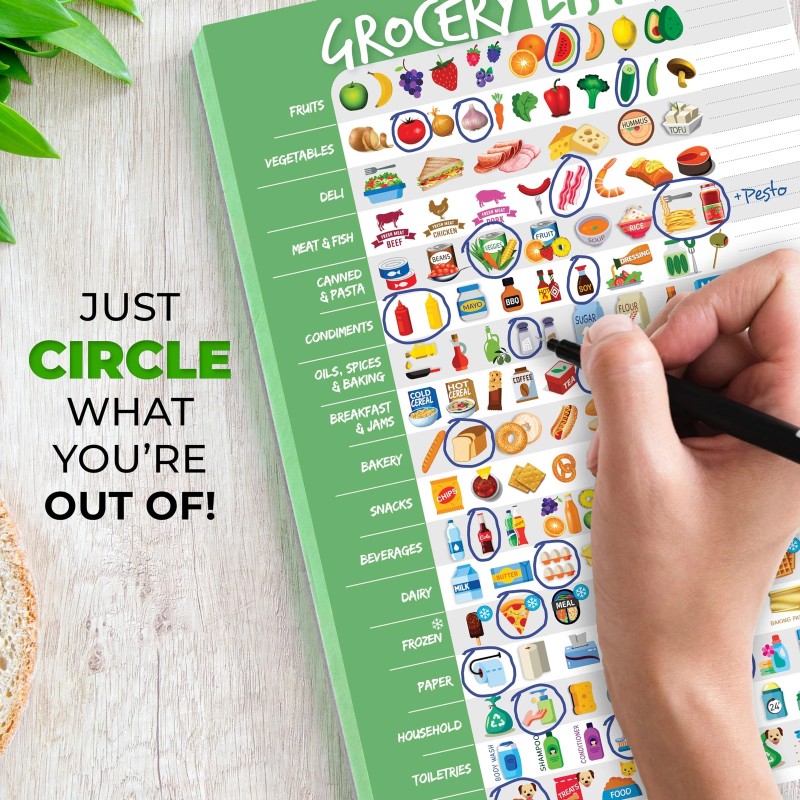 Elwyn Life Visual Grocery List Magnet Pad for Fridge -