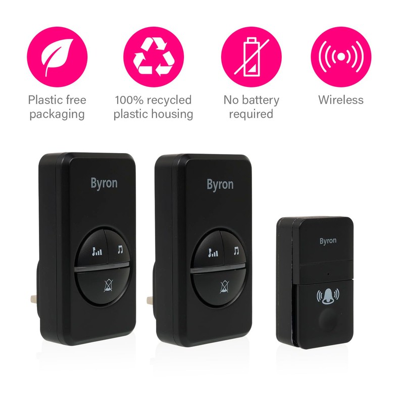 Byron Wireless Doorbell Set - 2 Chimes - Kinetic Energy