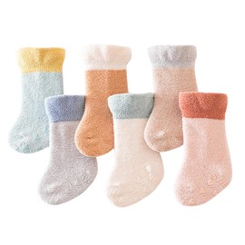 MOMSMENU Baby Socks Non Slip Toddler Sock Cotton Soft Unisex for Infant Kids Boys Girls 6 Pairs 6-12month