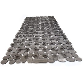 TIKE SMART “Pebbles” Non-Slip Bathtub/Shower Mat 27.5”x14” Rectangular, Non-Toxic, Safe, Clean, Machine-Washable, Superior Grip & Drainage, Vinyl, for Smooth Floors ONLY, Transparent Gray