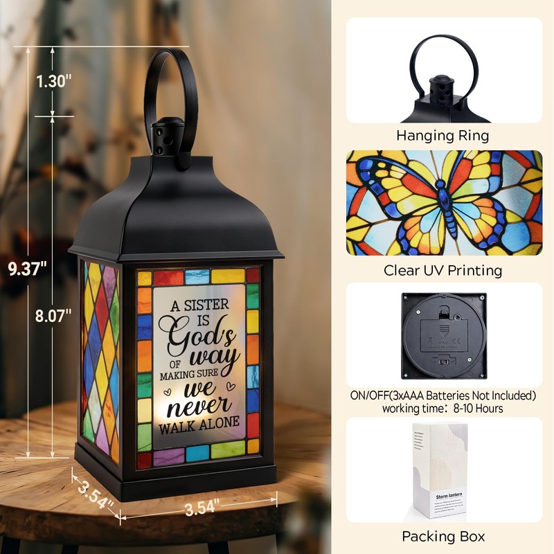 Sisters Gifts from Sister,Stained Glass Style Lantern for Sister Gifts