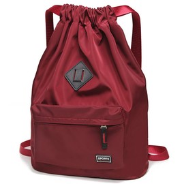 Peicees Waterproof Drawstring Sport Bag Lightweight Sackpack Backpack for Men and Women(Wine Red)