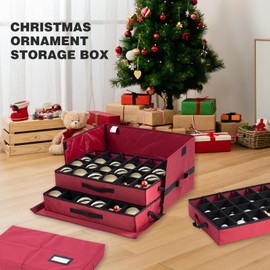 CHENGWEI Christmas Ornament Storage Box with Dividers,72-4 Inch Holiday Large Telescoping Ornaments Storage Containers,Pop Up Decoration Storage Organizer Oversized Ball Bulb Decor Storage Container