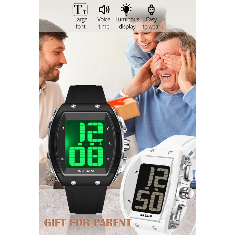 Digital Watches for Elderly Men, Large Face Voice Talking Black