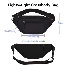 Crossbody Fanny Pack for Men Women, Fashion Waist Bag Pack with Adjustable Strap for Outdoors, Casual Belt Bag for Travel Walking Running(Black)