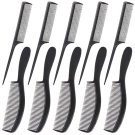 10-Pack Premium Black Carbon Fiber Hair Comb Set for Women and Men - Professional Fine and Wide Tooth Styling Combs for Teasing, Parting, and All Hair Types.