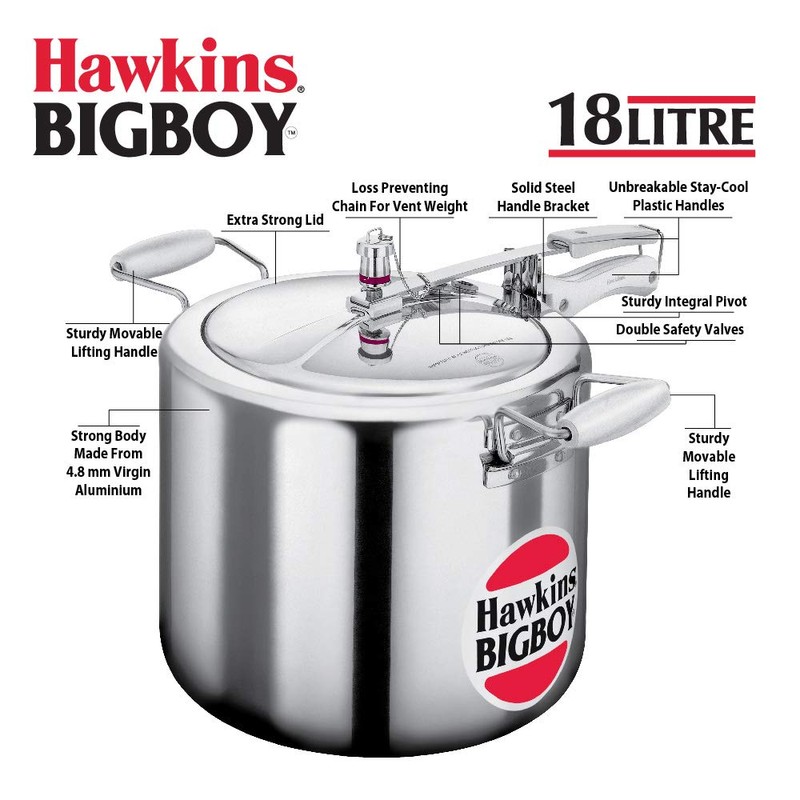 Hawkins 18 Litre Bigboy Pressure Cooker, Big Inner Lid Cooker,