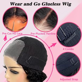 Straight Short Bob Wig Human Hair Wear and Go Glueless Wig Human Hair Pre Plucked Pre Cut 4×4 HD Lace Closure Wigs Human Hair for Black Women Short No Gel Lace Wig Human Hair 14 Inch