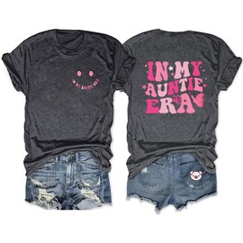 Aunt Shirt for Women in My Auntie Era Letter Print Top Novelty Smile Butterfly Graphic Tshirts, Dark Grey, M