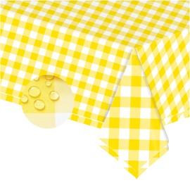 2pcs Yellow and White Checkered Disposable Tablecloth Table Covers,137 * 274cm Yellow Chequered Party Rectangular Tablecover for Picnic,Baby Shower,Wedding,Birthday Party Table Decoration