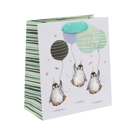 Glick Medium Gift Bag Birthday Penguins 225 x 200 x 100 mm Luxury Recyclable Bag for Birthdays & Celebrations
