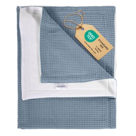 TSCHAMLER® Baby Waffle Pique Blanket - Fleece Oeko-Tex® Soft Cotton 80 x 100 cm Winter Cuddly Blanket Newborn Gift - Birth, Christening or Baby Shower - Blue - Gift Box