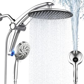 Rain Shower Head with Handheld,Dual Shower Head with Hose,Detachable 10" High Pressure Shower Head Combo with 9 Settings Shower Spray Built-in Magnetic Docking & Power Wash Mode (Chrome)