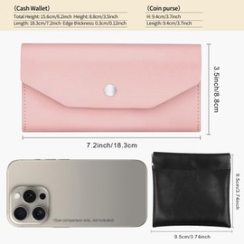 2Pcs Cash Wallet,2Pcs Coin Purse.Cash Wallets for Women,Money Holder for Budgeting Money Holder for Cash,Pu Leather Money Wallet,Reusable for Cash Check Billing Cash Wallet（Pink/Black）