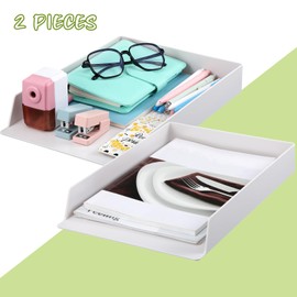 Leelosp 2 Pcs File Organizer for Desk White Letter Tray Desk Organizer Stackable Plastic Paper Organizer 12.8 x 9.45 x 1.97 inches Paper Tray Paper Holder for Office Desktop Paper File Magazine Mail