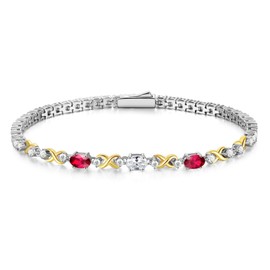FANCIME Birthstone Tennis Bracelet for Women, 925 Sterling Silver Double Ruby Tennis Jewellery Anniversary Birthday Gifts for Her Mom Wife Girlfriend Women, 7.3 inch