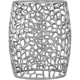 Meridian Furniture Priya Collection Modern | Contemporary Solid Aluminum Round End Table with Intricate Design, 17.5" W x 17.5" D x 20" H, Gold