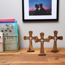 Catholic Wooden Cross Set for Table Decor, Rustic Wall Art (5.7 x 8.5 in, 3 Pack)