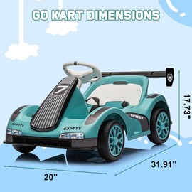 12V Electric Go Kart with Remote Control, Battery Powered, Cool Lights, Bluetooth Music, Swing Car & Outdoor Birthday Gift Toy for Boys 6-8 Years:_green