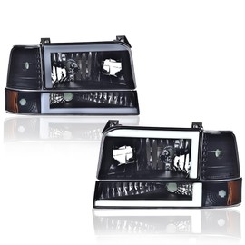 CROSSDESIGN LED DRL Headlights Compatible With Ford F150 F250 F350 Bronco 1992-1996 bumper Headlamp Smoky lens Black Housing Amber Reflector