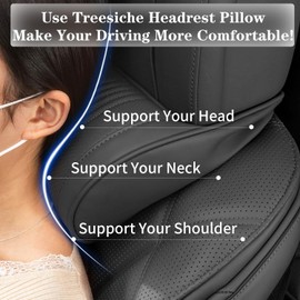 Treesiche Car Neck Pillow for Headrest, Car Headrest Cushion for Driving with Adjustable Strap, 1 Piece, Black