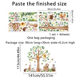 Mirabuy Large Woodland Animals Tree Wall Decal Set, Forest Tree with Bear Fox Bee Wall Stickers for Nursery Kids Bedroom Wall Decor, 55.51x44.49 inches