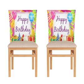 YETTASBIN Happy Birthday Chair Back Cover Set of 2, Decorative Chair Slipcover Removable Washable Seat Back Protector with Tie Rope for Dining Room, Classroom, Holiday Party Home Decor