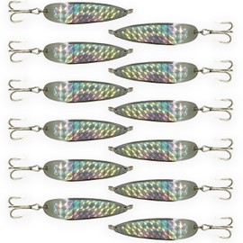 3/4 oz, Crocodile Spoon Fishing Lures, 12 Pcs Chrome-Plated with Prism Finish Rigged with Treble Hooks, for Saltwater & Freshwater Casting