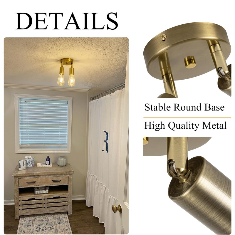 Ceiling Light Fixture, 2 Bulbs, Gold Finish
