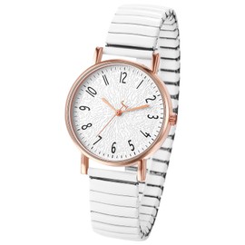 Oidea Women's Elastic Strap Watches: Large Face Arabic Numerals Analog Quartz Wrist Watches for Women Easy Reader Stretch Band Waterproof Ladies Wratch White