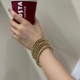 LKingel Gold Bracelets for Women 14K Gold Plated Stackable Bracelet Gold Bracelet Stack Delicate Stackable Gold Bead Bracelet for Women(Gold bead 7pcs)