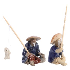 GANAZONO Fish Tank Landscape Ornament 2Pcs Fisherman Figurine Ceramic Miniature Fisherman Ornament Tea Set Ornaments People Ceramic Statues Figures Bonsai Plant Decoration Aquarium Decor