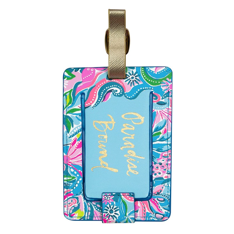 Lilly Pulitzer Leatherette Luggage Tag with Secure Strap, Colorful Suitcase