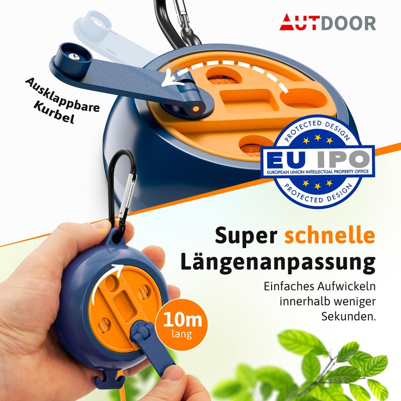 AUTDOOR® Extendable Washing Line with Fold-Out Hand Crank for Effortless