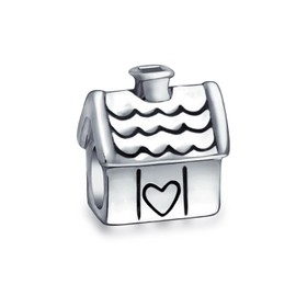 Sweet Heart New Homeowner Family House Charm Bead For Women Teen Oxidized .925 Sterling Silver Fits European Bracelet