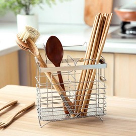 Utensil Drying Rack Basket Hooks Chopsticks Spoons Flatware Storage Organizer Hanging Mesh Drainer Kitchen Countertop Dishwasher Safe