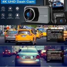 Dual Dash Cam 4K 2160 P Ultra HD Car DVR Front and Rear Camera with Built-in WiFi & GPS (170 Degree Wide) with 64 GB High Speed SD Card Free (Maximum Support 256 GB) 24 Hour Monitoring