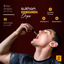 sukham Ashwagandha Liquid Drops- Ashwagandha Root Extract | 3rd Party Lab Tested | Better Energy & Immunity | 1 FL.OZ (40 Servings)- with Withanolides and Withaferins