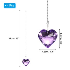 PATIKIL 13 Inch Crystal Ceiling Fan Pull Chains, 4 Pcs Beaded Ball Fan Pull Chain Heart Ceiling Fan Extender with Ball Chain Connector for Ceiling Light Lamp Fans, Violet